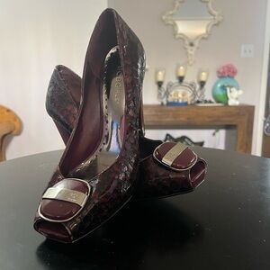 BCBG Brown Peep-Toe Stiletto Heels